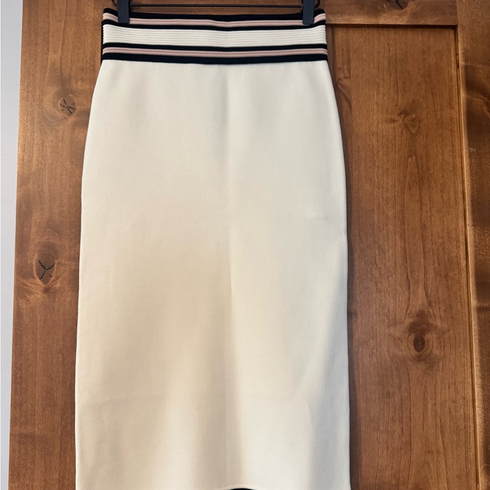 Reiss Cream Pencil Skirt with Black Stripes